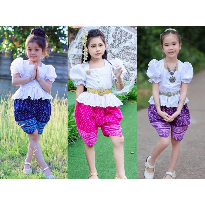 ชุดไทย ชุดไทยเด็กผู้หญิง ชุดไทยกระโปรง เสื้อผ้าเด็ก ชุดไทยประยุกต์ เสื้อผ้าเด็กผู้หญิง  เสื้อจั้มเอว-โจงกระเบน​
