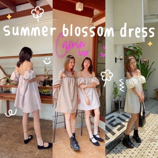 chuuchop_พร้อมส่ง(C7686) 🖍⏰ SUMMER BLOSSOM dress มินิเดรสสั้นปาดไหล่ทรงตุ๊กตา มี3สี