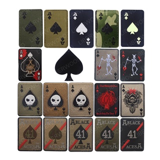 แผ่นป้ายโป๊กเกอร์ ลายสัญลักษณ์ทหาร Ace of Spades Death Card สไตล์พังก์ สําหรับตกแต่งเสื้อผ้า กระเป๋า