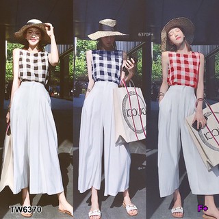 👗Pfashion [ส่งไว!!🚛] P6370  Set เสื้อลายสก้อต + กางเกงขายาว   Set plaid shirt + pants