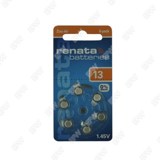 ถ่านกระดุม Hearing Aid Battery renata ZA13 PR48 1แผงมี6เม็ด   Zinc-Air  1.45V 13