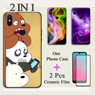 2 IN 1 เคสโทรศัพท์ซิลิโคน ลายเชอร์รี่ บาน S8 พร้อมกระจกนิรภัยกันรอยหน้าจอ เซรามิก แบบโค้ง