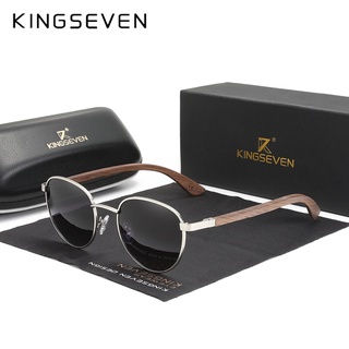 Kingseven 2022 ใหม่ แว่นตากันแดด แฮนด์เมด ไม้วอลนัท ทรงกลม สําหรับผู้ชาย ผู้หญิง