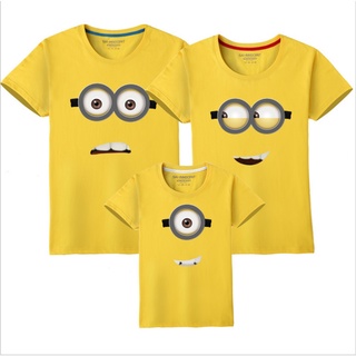 Tee เสื้อยืดวินเทจ ธรรมดาคอกลมเสื้อยืดเสื้อคู่พิมพ์ลาย Minions Family Tee แฟชั่นฤดูร้อน Unisex