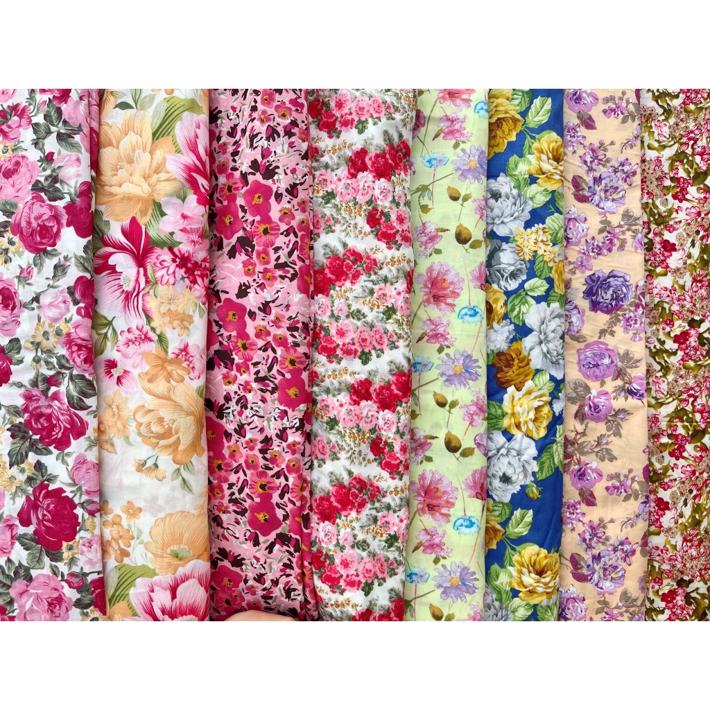 🔥เพิ่มลาย🔥 ผ้ามัสลิน มัสลิน ผ้ามัสลินพิมพ์ลาย ลายดอก ผ้าตัดเสื้อ หน้ากว้าง 44 นิ้ว ราคาต่อหลา พร้อมส่ง ผ้าเมตร