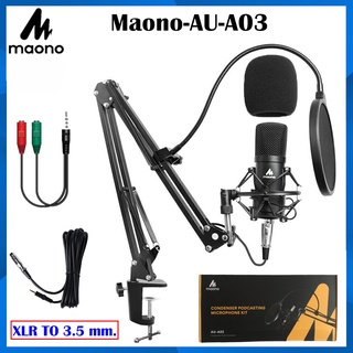 Maono AU-A03 Condenser Microphone ไมโครโฟน เสียงดี ตัดเสียงรบกวนได้ดี อุปกรณ์ครบชุดพร้อมใช้ทันที