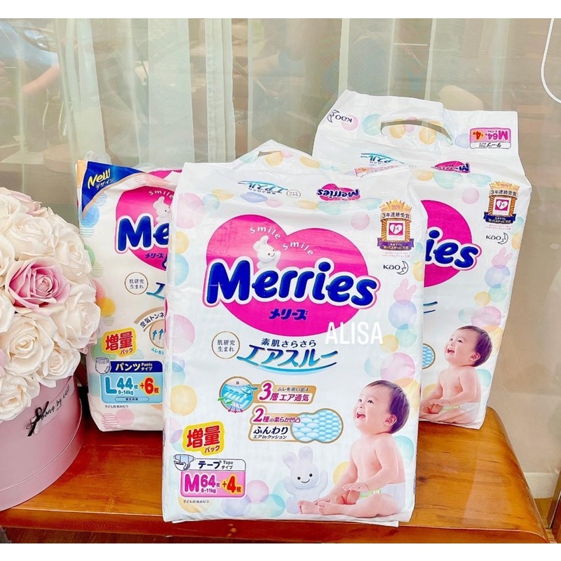 (พลัสชิ้น) Merries ผ้าอ้อม/กางเกงในประเทศ NB82/S76/M60/L50/XL44//XXL28