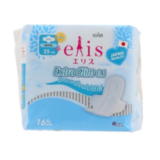 เอลิสเอ็กซ์ตร้าสลิม0.1ผ้าอนามัยแบบมีปีกสำหรับกลางวัน 25ซม.แพค 16ชิ้น Elis Extra Slim 0.1 Sanitary Napkins with Wings Day