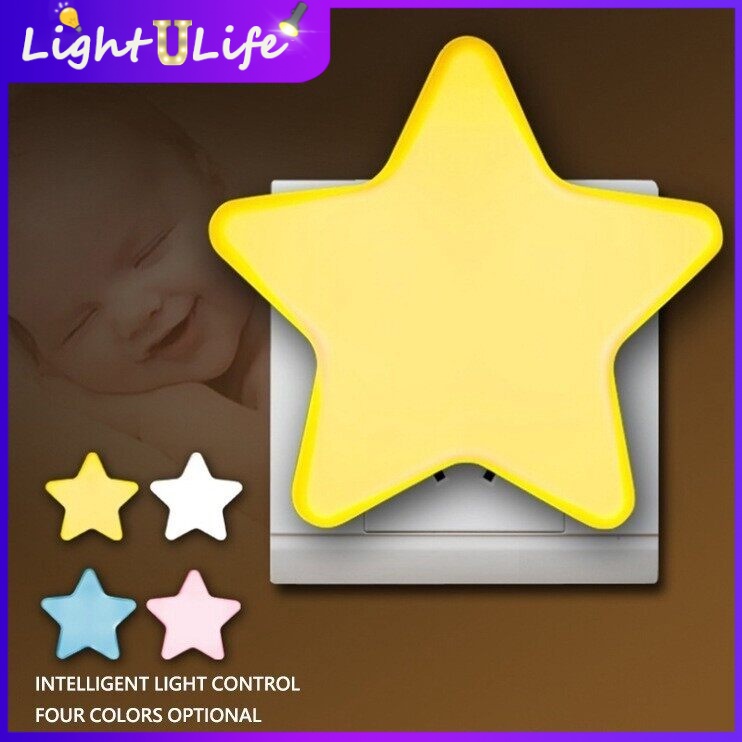 โคมไฟติดผนัง LED / ไฟกลางคืน สีขาว / เหลือง / แดง / น้ําเงินเชลล์โคมไฟสีขาวรูปดาวห้าแฉกน่ารักการควบคุมเซ็นเซอร์แสงอัจฉริยะสําหรับห้องเด็กทางเดินห้องนอนห้องนั่งเล่นไฟกลางคืน