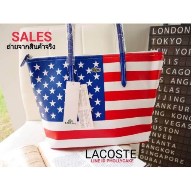 Lacoste Shopping Bag กระเป๋า สะพาย ลายสดใส ยี่ห้อ Lacoste แท้