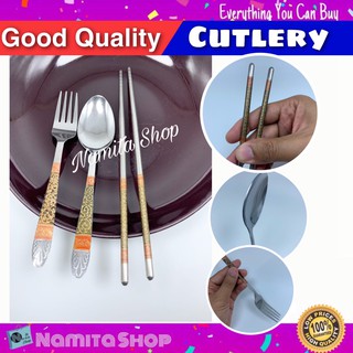 Namita Good Quality Cutlery ช้อน ช้อนส้อม ชุดช้อนส้อม ตะเกียบ ด้ามจับมีลวดลายสวยงาม