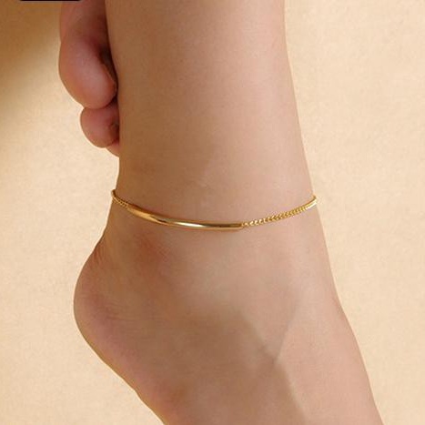 เครื่องประดับสร้อยข้อเท้า แบบโซ่สีทอง ผู้หญิง Golden Tone Elbow Pipe Chain สร้อยข้อเท้าสร้อยข้อมือ Barefoot รองเท้าแตะเครื่องประดับเท้า Trend Jewelry B2