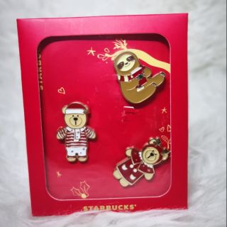 เข็มกลัด Starbucks Taiwan 2018 Holiday bearista and sloth pin badge set