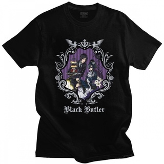 【Hot】เสื้อยืดคอกลม แขนสั้น ผ้าฝ้าย พิมพ์ลายอนิเมะ Sebastian Ciel Phantomhive สีดํา สไตล์วินเทจ แฟชั่นฮาราจูกุ สําหรับผู้