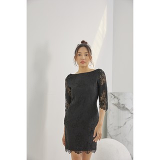 Boat neck dress (D11) ลายลูกไม้ เดรสแขนยาว คอปาด