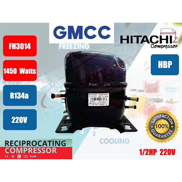 คอมเพรสเซอร์ ตู้เย็น GMCC (HITACHI)  รุ่น FH3014-SY ขนาด 1/2HP น้ำยา R134a