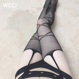 【พร้อมส่ง】WECI ถุงน่องตาข่าย ยาวเหนือเข่า เซ็กซี่ ลายจุด ประดับโบว์ ผ้าไนล่อน สําหรับผู้หญิง