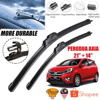 Perodua Axia ที่ปัดน้ําฝน ซิลิโคนนุ่ม ไร้กระดูก อุปกรณ์เสริมในรถยนต์ ด้านหน้า ใบปัดน้ําฝน 14 นิ้ว + 21 นิ้ว