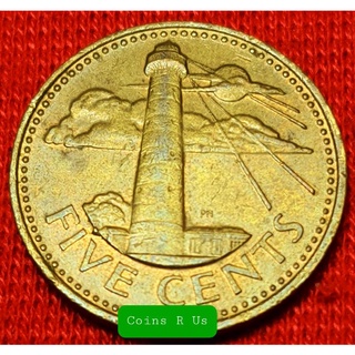 เหรียญต่างประเทศ บาร์เบโดส สีทอง ปี 1973 - 2007 ชนิด 5 Cents  ขนาด 21 มม. สวยน่าสะสม