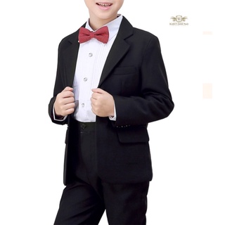 ฺฺBoy Suit สูทเด็กโต สีดำ เซท 2 ชิ้น เสื้อสูท+กางเกงเอวปรับ ขนาด 140, 150, 160 ดำ