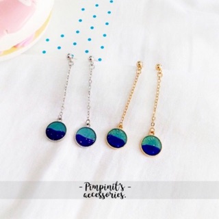 📬 พร้อมส่ง : ต่างหูระย้าสไตล์เกาหลีโทนเขียว-น้ำเงิน | Green - Blue Korean Drop Earring.