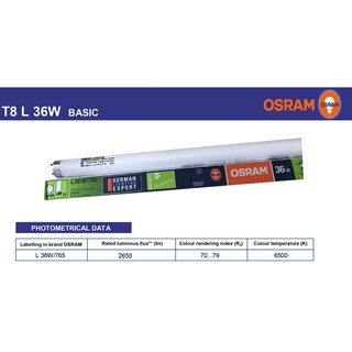 หลอดนีออนยาว 36W OSRAM T8 (ยกลัง 25 หลอด) Cool Daylight สีเดย์ แสงขาว ขั้ว G13