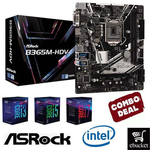 ASRock B365M-HDV mATX เมนบอร์ด Intel + ซีพียู Intel