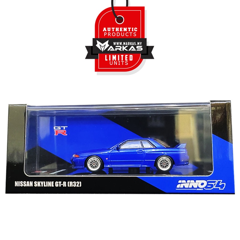 INNO รุ่น INNO64 1/64 NISSAN SKYLINE GT-R R32 สีฟ้าพร้อมล้อพิเศษและดีคอลพิเศษ
