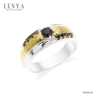 Lenya Jewelry แหวนเงินแท้ ประดับด้วย Black Spinel ตัวเรือนชุบโรเดียมและทอง