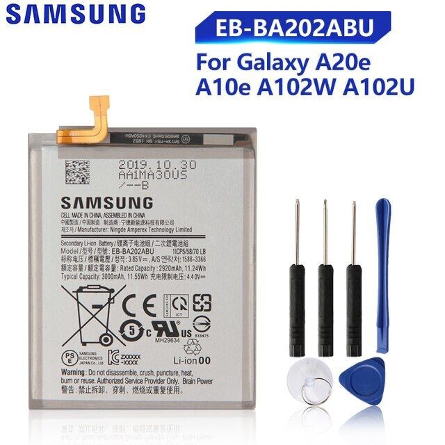Samsung แบตเตอรี่ Samsung สำหรับ GALAXY A20e A10e A102W A102U A202F EB-BA202ABU ของแท้แบตเตอรี่ 3000