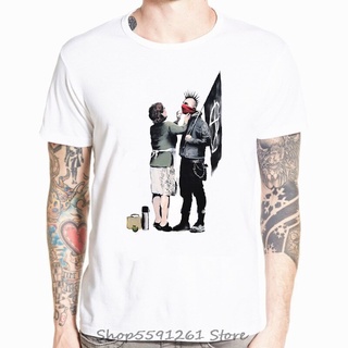 เสื้อยืดผ้าฝ้ายพิมพ์ลาย เสื้อยืด พิมพ์ลายกราฟฟิติ Maglietta Banksy Anarchia Punk Kraz Shop สไตล์ฮาราจูกุ แฟชั่นคลาสสิก ส