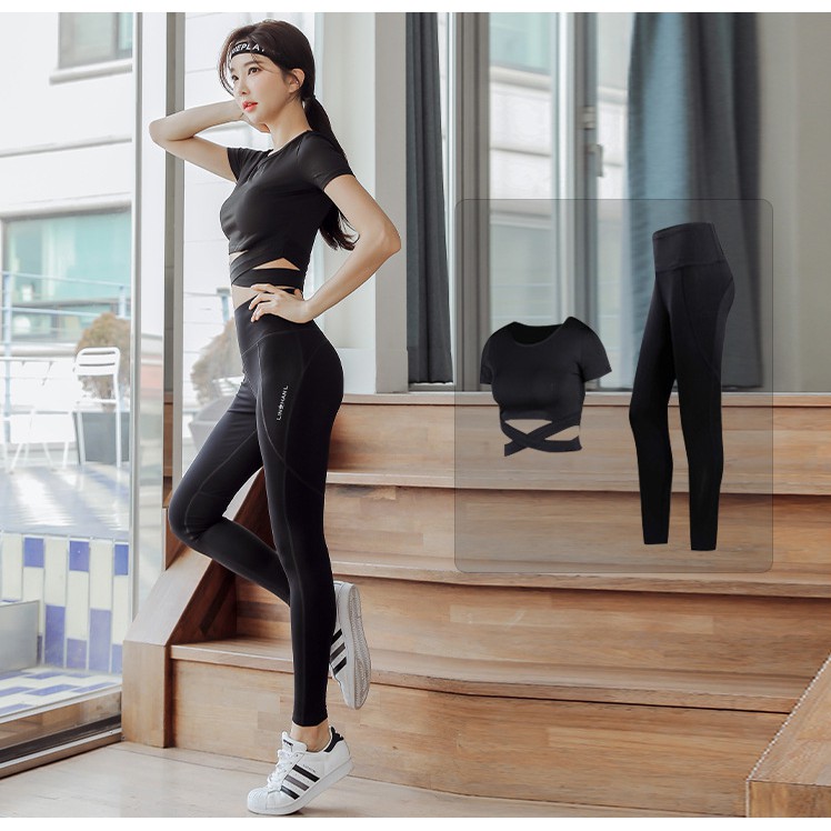 ชุดออกกำลังกายผู้หญิง (ขายแยกชิ้น) เสื้อครอป กางเกงขายาว รุ่น Mix064