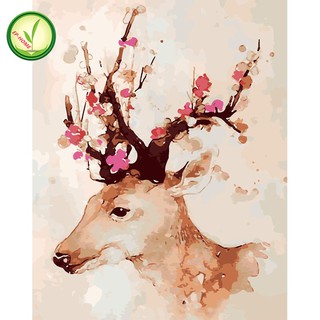 EP-HOME DIY ภาพวาดสีน้ำมัน ภาพระบายสีตามตัวเลข Sika deer unframe