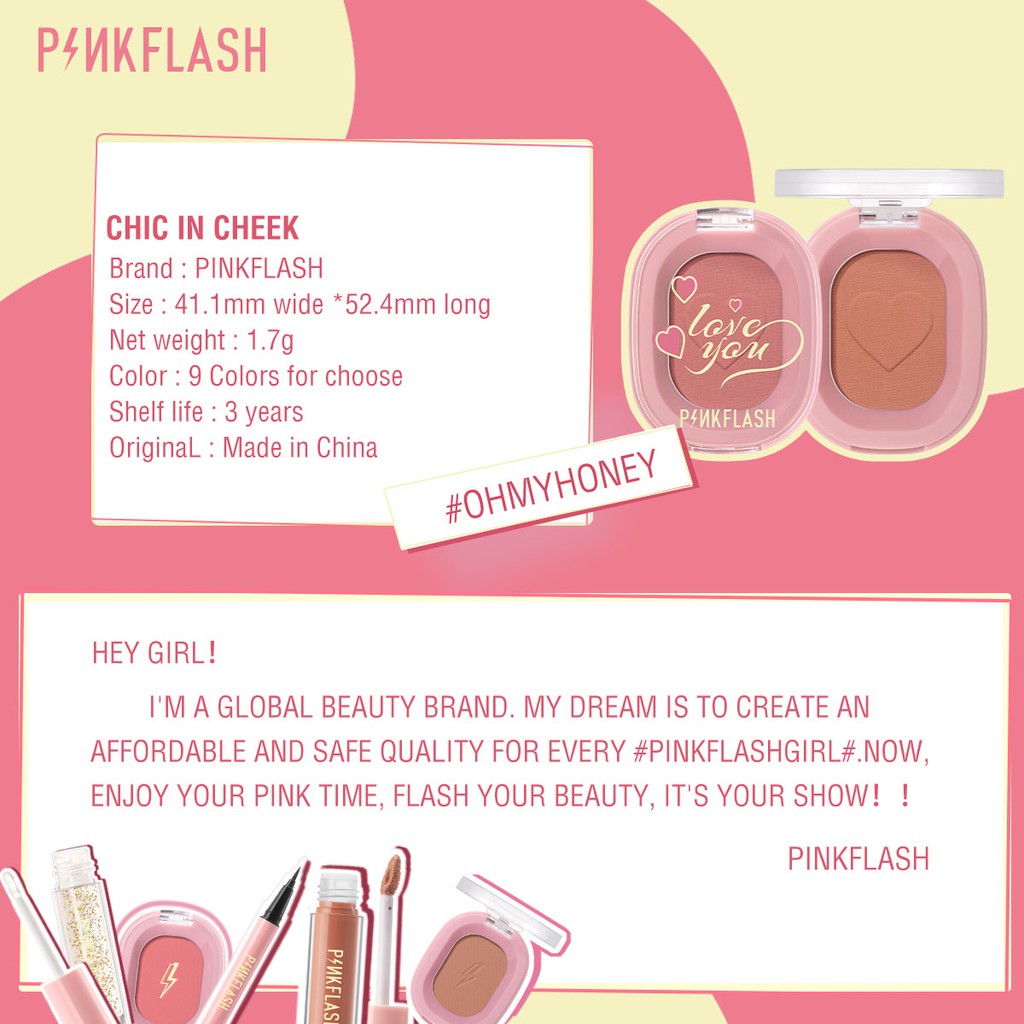 Pinkflash Ohmyhoney บลัชออน ปัดแก้ม สีธรรมชาติ ติดทนนาน #8