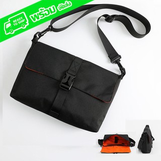 end&amp;start กระเป๋าสะพายข้าง กระเป๋าแมสเซนเจอร์ 2in1 END002 black orange