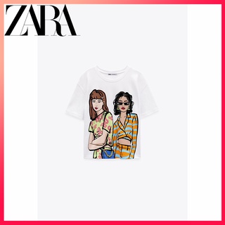 Zara เสื้อยืด คอกลม แขนสั้น พิมพ์ลายการ์ตูน ฤดูร้อน สําหรับผู้หญิง