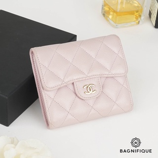 CHANEL TRI FOLD SHORT WALLET L-PINK CAVIAR GHW