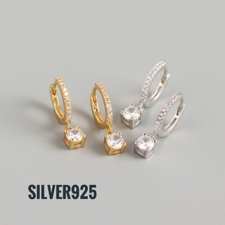 ￼(Silver 925) ต่างหูเงินแท้ 92.5% ฝังเพชรรอบ (ราคาต่อ 1 คู่)