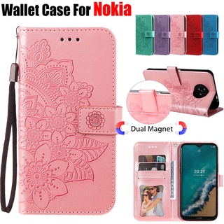 Nokia G50 เคสโทรศัพท์หนัง PU ฝาพับแม่เหล็ก ลายดอกไม้ 3D กันเหงื่อ พร้อมช่องใส่บัตร สําหรับ Nokia G50 G20 G10 C20 C10 X10 X20 XR 20 Nokia 6.3 5.4 3.4 1.4