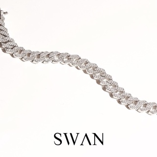 SWAN - Cuban Chain Bracelet สร้อยข้อมือโซ่เงินแท้ ฝังเพชรคิวบิกเซอร์โคเนีย cubic zirconia