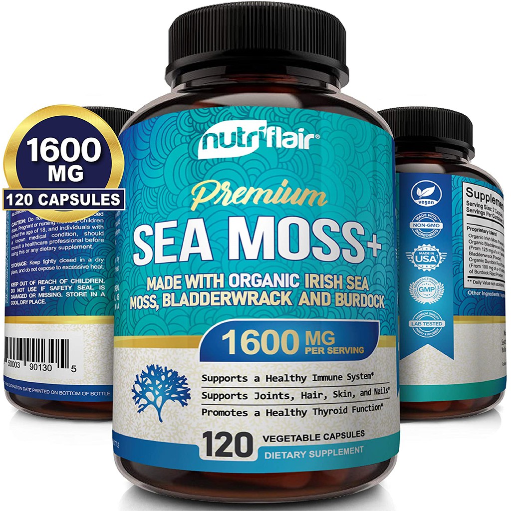NutriFlair Irish Sea Moss Plus 1600mg, 120 Capsules - Wildcrafted Raw Moss  Powder with Bladderwrack & Burdock Root - Pil | Shopee Thailand