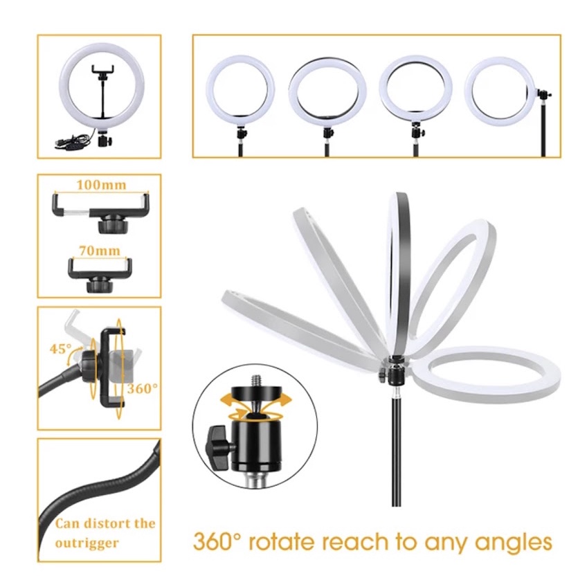 (พร้อมขาตั้ง) โคมไฟแต่งหน้า โคมไฟเซลฟี่ ไลฟ์สด ไฟแต่งหน้า ไฟวงแหวน Selfie Ring Light 10" 3 Modes ปรับได้