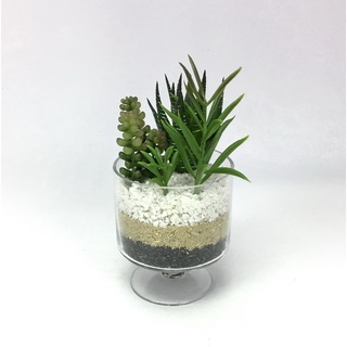 OrientalFineArt ต้นไม้ปลอม ว่านหางจระเข้ปลอม Succulent plant ประดับด้วยหิน3สี 3ชั้น สำหรับวางประดับตกแต่ง