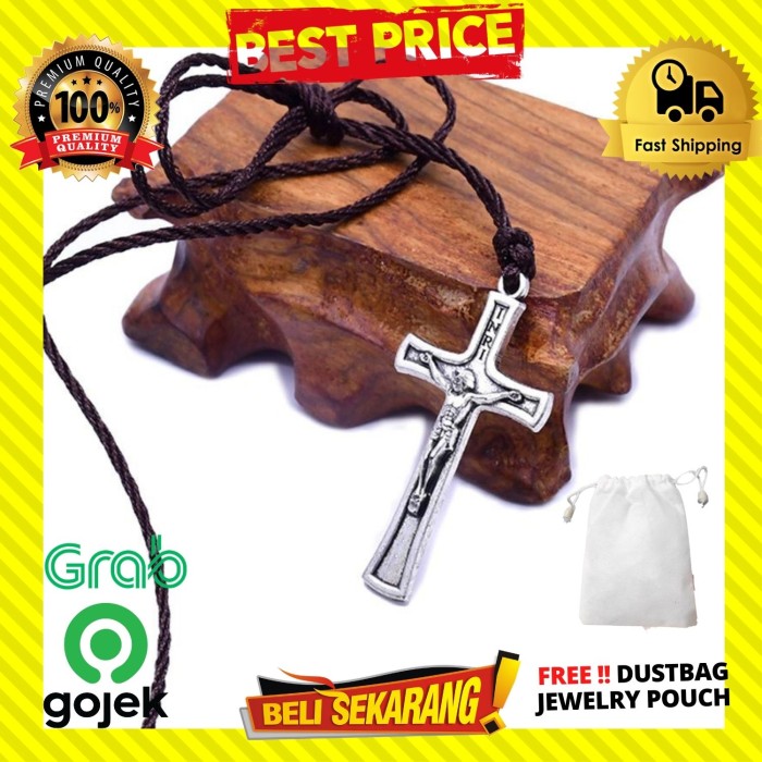 ผู้ชายผู้หญิงสร้อยคอเชือกสีน้ําตาล JESUS CROSS PENDANT STAINLESS UNISEX K78