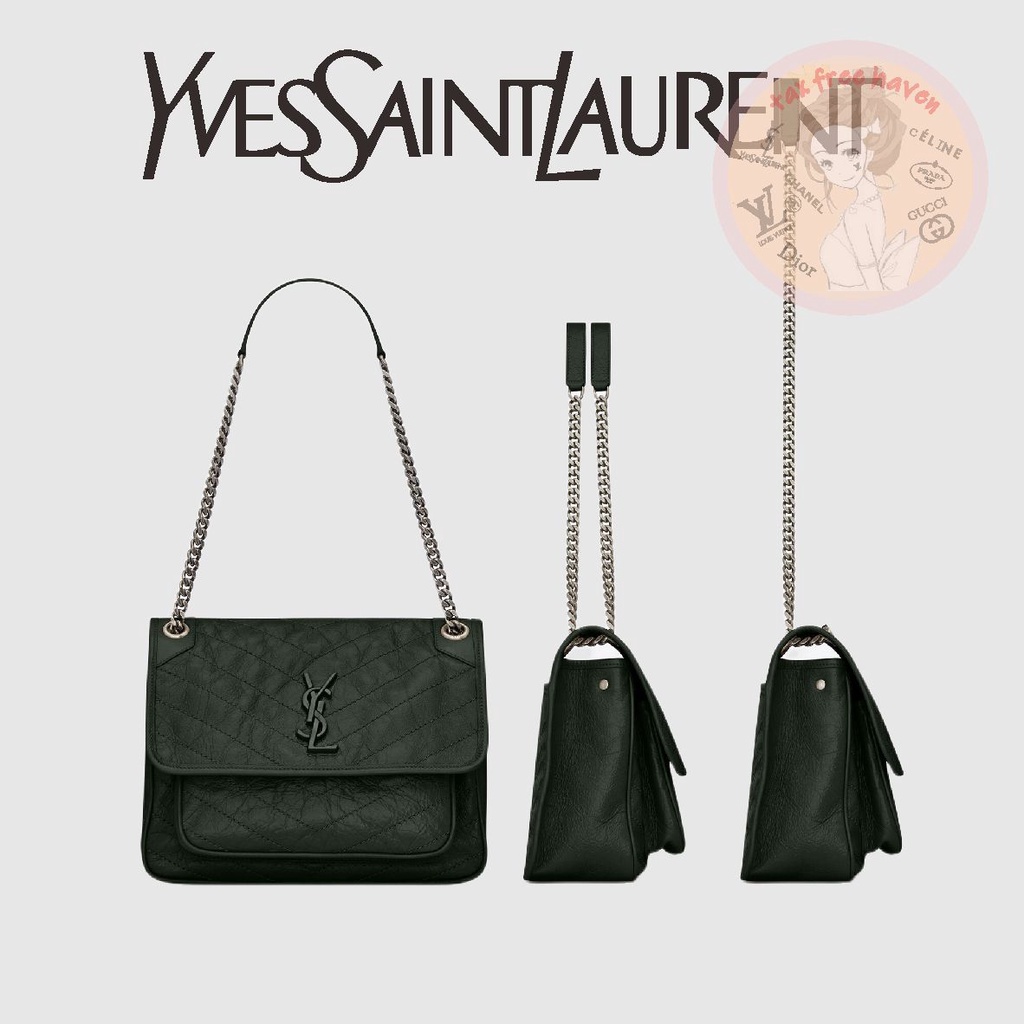 ราคาต่ำสุดของ Shopee 🔥 ของแท้ 100% 🎁YSL/Yves Saint Laurent ใหม่ NIKI กระเป๋าถือหนังวินเทจจีบปานกลาง