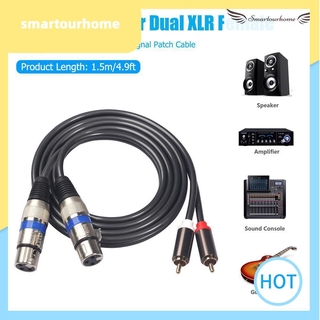 สายเคเบิ้ล 1 . 5 เมตร 4 . 9 ฟุต Copper Dual Xlr Female To Dual Rca Male Audio สําหรับเชื่อมต่อปลั๊ก Uk