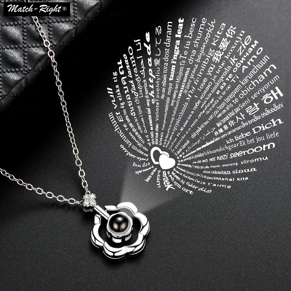 สร้อยคอ100 ภาษาฉันรักคุณ Flower Pendant 100 Language Love You Necklace Valentine Gift