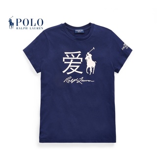 Ralph Laurennn เสื้อยืด พิมพ์ลายคําศัพท์ Pony Love คลาสสิก สีชมพู สําหรับผู้หญิง RL21865