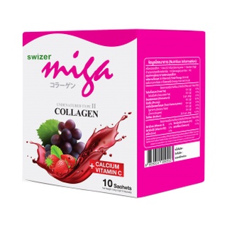 Swizer Miga Collagen Undenatured type II / สไวเซอร์ มิกะ คอลลาเจนไตรเปปไทด์ ผสมแคลเซียม+วิตามินซี [ขนาด 10 ซอง]