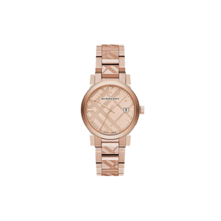 โปรโมชั่น : Burberry นาฬิกาข้อมือผู้หญิง The City Engraved Check Rose Gold รุ่น BU9039